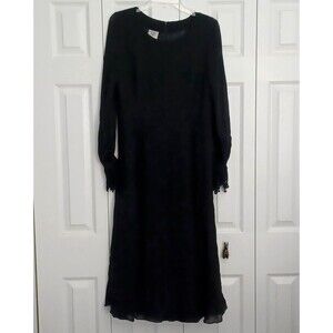Laura Ashley Silk Evening Dress Black Long Sleeve Vintage Size 8